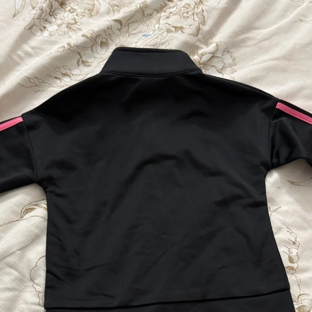 Adidas Girls Full Zip 2 piece Black with Pink Stripes Tracksuit